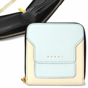 マルニ MARNI レディース 二つ折り財布 レザー ラウンドファスナーウォレット ライトブルー×ホワイト系 PFMOQ09U21 LV520 Z369U