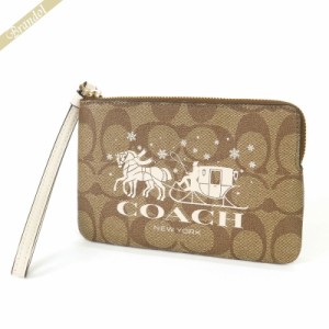 コーチ COACH ポーチ シグネチャー 馬車ロゴ フラットポーチ ベージュ×ホワイト CN755 IMDJ8