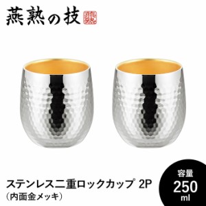 ロックグラス 250ml 2P ステンレス製 タンブラー 内面金メッキ 保温 保冷 二重構造 おしゃれ 18-8ステンレス 日本製 新潟県燕市