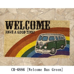 ドアマット ハワイアン アメリカン マット 生地 床マット コイヤーマット レクト Welcome Bus Green バス USA テラス エントランス
