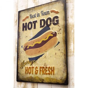 ホットドッグ カフェ パテ エンボスプレート 看板 Hot Dog 西海岸 ハワイアン リゾート エンボス 看板 壁掛け