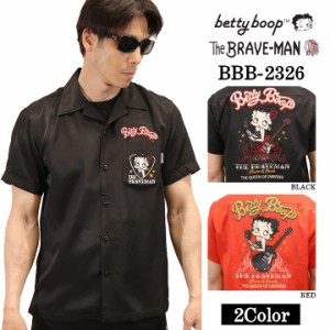 THE BRAVEMAN×BETTY BOOP ベティ・ブープ レーヨン 半袖 開襟シャツ bbb-2326