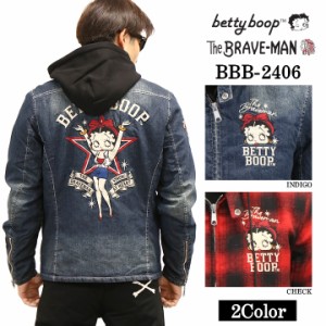 THE BRAVEMAN×BETTY BOOP ブレイブマン ベティ・ブープ コラボ 脱着フード付き ライダースジャケット bbb-2406