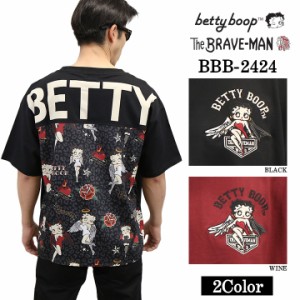 THE BRAVEMAN×BETTY BOOP ベティーブープ BIGシルエット 布切替 天竺半袖Tシャツ bbb-2424