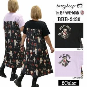 THE BRAVEMAN×BETTY BOOP ベティーブープ 布帛切替天竺半袖ロングワンピース bbb-2430