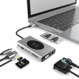 ※Type-C to HDMI / VGA LAN 13in1 USBハブ 多機能 Type-C Hub USB3.0 / HDMI / VGA / SD / TF カードリーダー 4K ワイヤレス充電 3.5MM