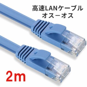 2m 高速LANケーブル 扁平形 CAT6準拠 オスーオス ADSL/FTTH/CATV/ISDN/光回線　通信ケーブル 