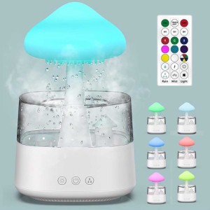 加湿器 キノコ風クラウドレイン加湿器 TYPE-C給電仕様 容量300ml 2 in 1 Rain Cloud 滝型ライト 調節可能な7色のLEDライトリモコン付き 