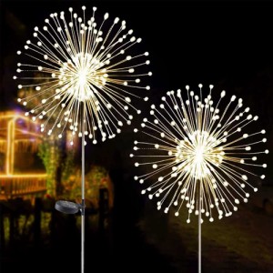 【送料無料】ソーラー花火ライト2個セット 電気代不要 屋外 花火 LED ソーラーガーデン 装飾ライト ゴールド ミックス ホワイト 