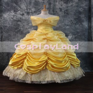 高品質 高級コスプレ衣装 ディズニー 美女と野獣 風 プリンセス ベル タイプ ドレス Princess Belle Yellow Dress Cosplay