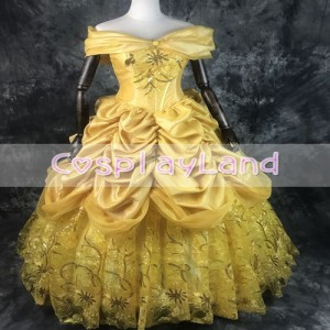高品質 高級コスプレ衣装 ディズニー 美女と野獣 風 プリンセス ベル タイプ ドレス Princess Belle Yellow Dress
