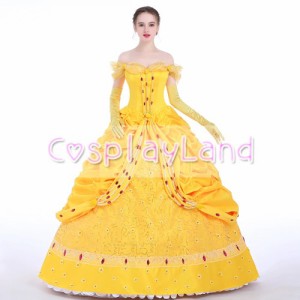 高品質 高級コスプレ衣装 ディズニー 美女と野獣 風 プリンセス ベル タイプ ドレス Beauty and the Beast Belle Dress