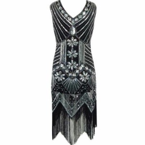 高品質 高級コスプレ衣装 セクシー タッセル ドレス オーダーメイド コスチューム Womens Vintage 1920s V Neck Tassel Flapper Dress