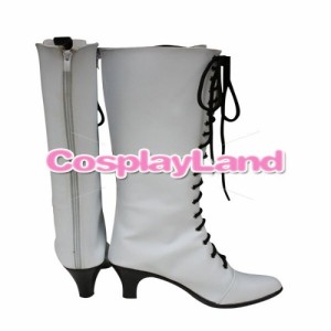 高品質 高級 オーダーメイド ブーツ 靴 黒執事 風 Black Butler Angelas White Lace Up Cosplay Boots