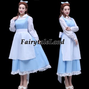 高品質 高級コスプレ衣装 ディズニー 美女と野獣 風 プリンセス ベル タイプ ドレス Belle Village Blue Dress Fancy Halloween Costumes