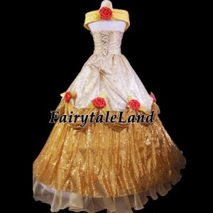 高品質 高級コスプレ衣装 ディズニー 美女と野獣 風 プリンセス ベル タイプ ドレス Belle Costume