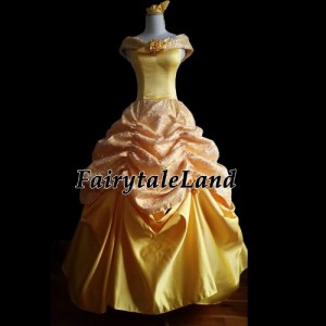 高品質 高級コスプレ衣装 ディズニー 美女と野獣 風 プリンセス ベル タイプ ドレス Belle Cosplay Costume