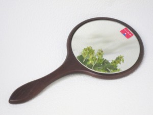 手鏡　ブラウン　ハンドミラー　木製　鏡　ミラー　日本製　DB
