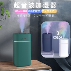 超音波加湿器 乾燥対策 加湿器 超音波式 車載加湿器 持続 間隔噴霧 USB充電式 300ml オフタイマー ミニ加湿器 省エネ 静音 超微細ミスト 