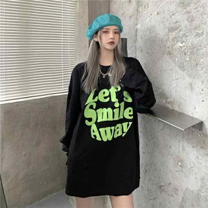 ビックロゴ プリント ラウンドネック Tシャツ ロンT ルーズ ビッグシルエット ユニセックス 韓国系 ストリート系 ストリートファッション