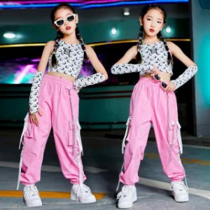 ダンス衣装 キッズ 韓国 ピンク トップス パンツ セットアップ ジャズダンス チアダンス衣装 ガールズ 練習着 発表会 応援団 おしゃれ