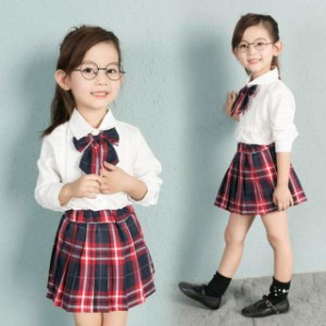 子供シャツ 女の子 ブラウス ボウタイ付スタンドカラーブラウス チェックセット子供服 入学式 卒業式 キッズ フォーマル 発表会 女の子