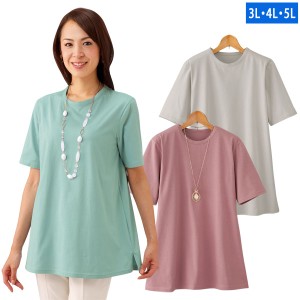 強撚綿100％Tシャツ 同サイズ3色組 3L・4L・5L 汗に負けない 耐水性 吸湿性 速乾性 レディース 婦人服 961195