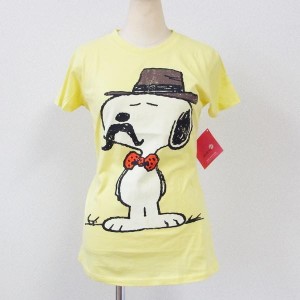 【SNOOPY スヌーピー】 ひげスヌーピー イエロー レディース Tシャツ