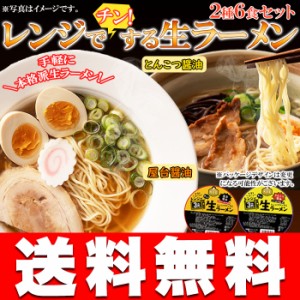 送料無料 レンジでチン 生ラーメン 2種類6食(各3食) とんこつ醤油 屋台醤油 ラーメン 醤油ラーメン とんこつラーメン 中華麺ポイント消化