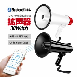 多機能ハンドメガホン 30W 充電式 ハンディ拡声器 乾電池可 マイク録音/再生機能 microSD/USB対応 LPHM200TU