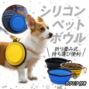 折りたたみ式 シリコン ペットボウル 無臭 カラビナ付 軽量 犬猫用 コンパクト ペット食器 餌入れ ペット給水器 PETBW23OZ