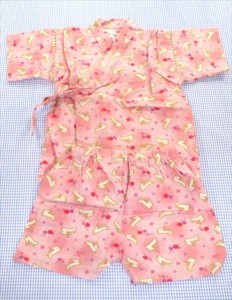 くろわっさんす べべ 甚平 浴衣 着物 90cm ピンク系 新品 キッズ 女の子 子供服 中古