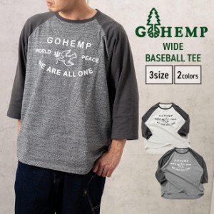 GOHEMP ゴーヘンプ WIDE BASEBALL TEE ワイド ベースボールTシャツ 7分袖 トップス メンズ レディース オーガニックコットン プリント 大