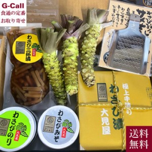 大見屋のわさび わさび Aセット 6種セット 送料無料 わさび漬 わさびみそ わさびのり 茎の三杯漬 生わさび ステンレスすり板付き ワサビ 