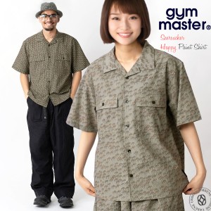 半袖シャツ ジムマスター Gym Master  ULシアサッカー ハッピーペイントシャツ 開襟シャツ 総柄 ( G333777 ) 清涼感 セットアップ ウルト