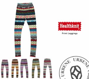 Healthknit ヘルスニット 幾何学パターンレギンス スパッツ 3005 ズボン下 インナー ルームウェア 防寒 プリント ストレッチ エスニック 