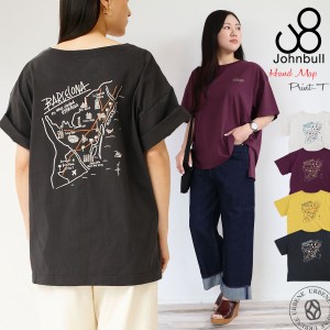 ジョンブル レディース Johnbull 半袖Tシャツ プリントTシャツ handmap (JL232C16) ボートネック 綿100％ 半袖Tシャツ ゆとり アメカジ 