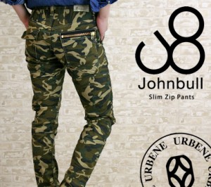 ジョンブル メンズ スリムパンツ Johnbull トリコチンストレッチ ジップ カモフラ 迷彩 カラーパンツ 11929 送料無料 MENS ボトムス ロン