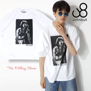 ジョンブル メンズ 半袖 ローリングストーンズ プリントTシャツ クルーネック Johnbull ( 35077 ) 背中全面ロゴプリント付きTシャツ バッ