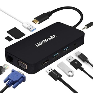 USB C ハブ usb 変換アダプター HDMIとVGA同時表示　type c hub　 USB C ハブ　SD＆Micro SDカードリーダー　4kHDMI LANポート(1...