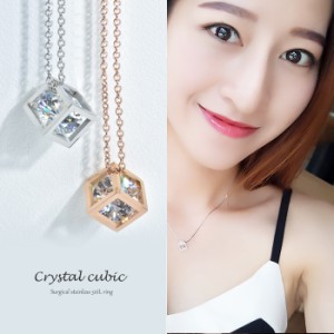 サージカルステンレスネックレス 『格子 Crystal cubic zirconia』 316L ステンレス製 華奢ネックレス プリンセスネックレス　チョーカー