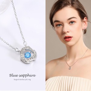 サージカルステンレスネックレス 『Brilliant heart necklace ブルー』 316L ステンレス製 華奢ネックレス プリンセスネックレス　チョー
