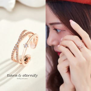 サージカルステンレスリング　[Diamond tiara ring] 316L ステンレス製 華奢リング 極細リング　ピンキーリング ミディーリング ファラン