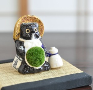 母の日ギフト　盆栽 信楽たぬきの苔盆栽 親たぬきと京都の人気抹茶ケーキセット【陶器 置物 コケ 盆栽 インテリア 】