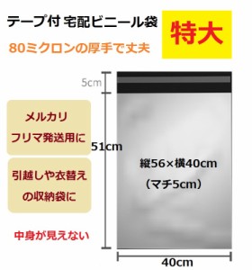 ビニール袋 宅配袋 特大 大きい 梱包袋 テープ付 ポリ袋 大 30L 56×40cm 5枚入り