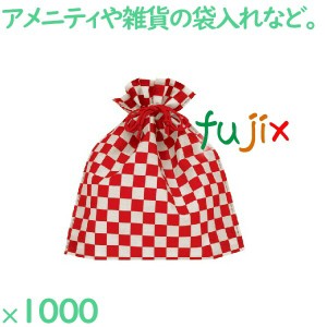 巾着袋 巾着バッグ 和柄 不織布 市松柄巾着　レッド 1000枚（50枚×20袋）／ケース SW2528IC-R アメニティ