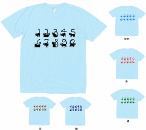 デザインTシャツ　ネコ　猫　数字   水色