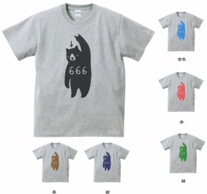 デザインTシャツ　おもしろ　ホラーなクマ　６６６　Tシャツ　グレー