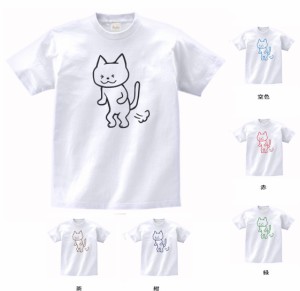 おもしろ　Tシャツ　動物　ネコのおなら　猫　白