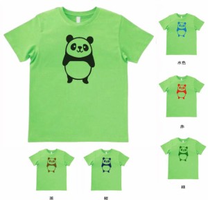 おもしろ　Tシャツ　生き物　動物　かわいいパンダ　ライトグリーン